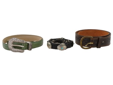 THREE VINTAGE NATIVE AMERICAN INDIAN COWBOY BELTS