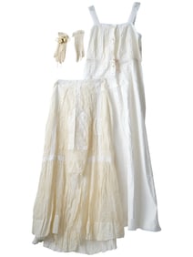 VINTAGE LACE COTTON DRESS SKIRT AND GLOVES