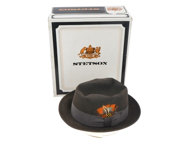 AMERICAN STETSON TEMPLE FEDORA BLACK FELT HAT IOB