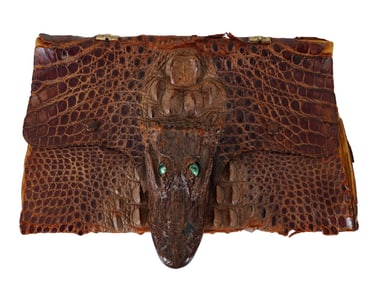 VINTAGE FIGURAL ALLIGATOR CLUTCH BAG HANDMADE CUBA