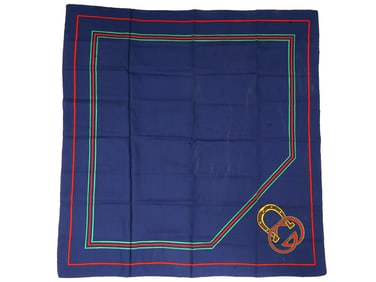 VINTAGE ITALIAN COBALT BLUE SILK SCARF BY GUCCI