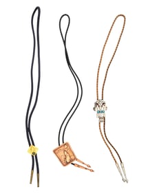 LOT OF THREE NATIVE AMERICAN INDIAN COWBOY BOLO TIES