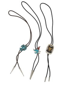 LOT OF THREE NATIVE AMERICAN INDIAN COWBOY BOLO TIES