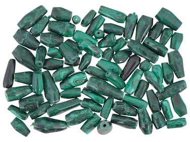 SET OF CARVED MALACHITE BEADS FOR JEWELRY DESIGNS