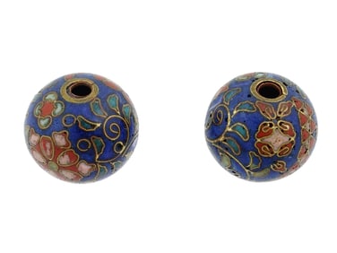 PAIR OF JAPANESE CLOISONNE ENAMEL OJIME BEADS