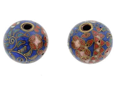 PAIR OF JAPANESE CLOISONNE ENAMEL OJIME BEADS