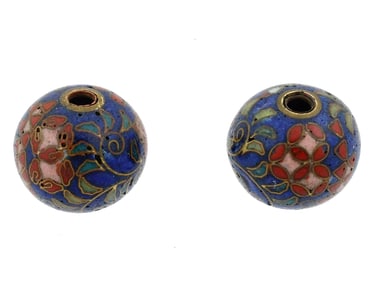 PAIR OF JAPANESE CLOISONNE ENAMEL OJIME BEADS