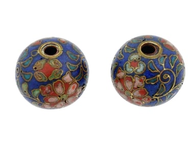 PAIR OF JAPANESE CLOISONNE ENAMEL OJIME BEADS