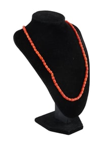VINTAGE SILVER AND GENUINE RED CORAL BEADE NECKLACE