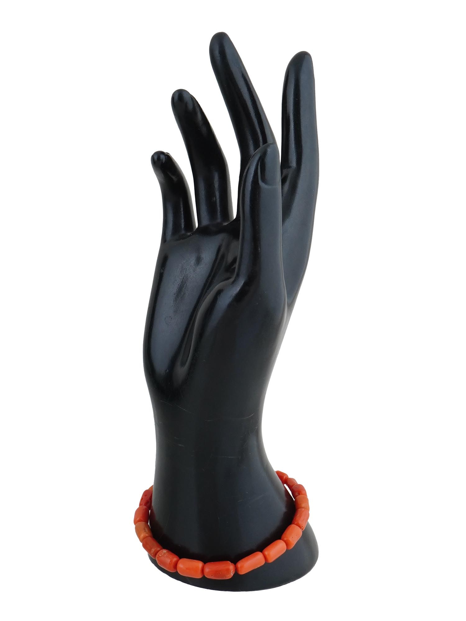 VINTAGE SILVER AND GENUINE RED CORAL BEAD BRACELET (1 of 4)