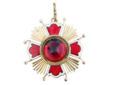 VINTAGE BRASS ENAMEL COSTUME JEWELRY CROSS PENDANT
