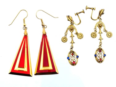 VINTAGE HOOK AND CLIP ON DANGLE EARRINGS