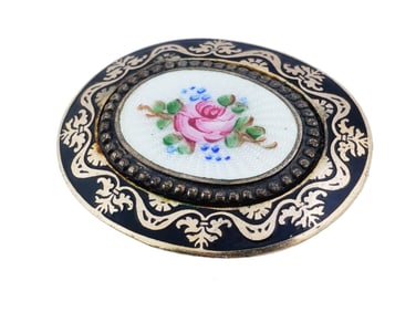 VINTAGE VICTORIAN GUILLOCHE ENAMEL HAND PAINTED BROOCH