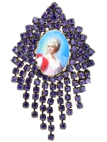 VINTAGE MINIATURE PORTRAIT PIN BROOCH W STONES BY HOBE