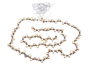 TWO STRINGS OF NATURAL TEAR DROP AND ROUND PEARL BEADS