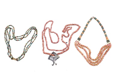 THREE VINTAGE ETHNIC STONE BEAD NECKLACES