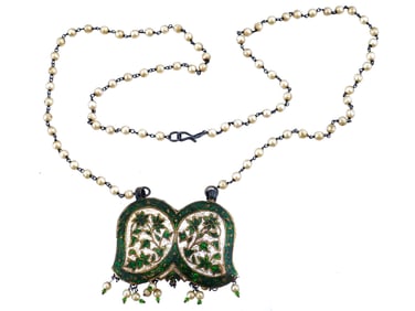 VINTAGE SILVER ENAMEL BEADED PENDANT NECKLACE