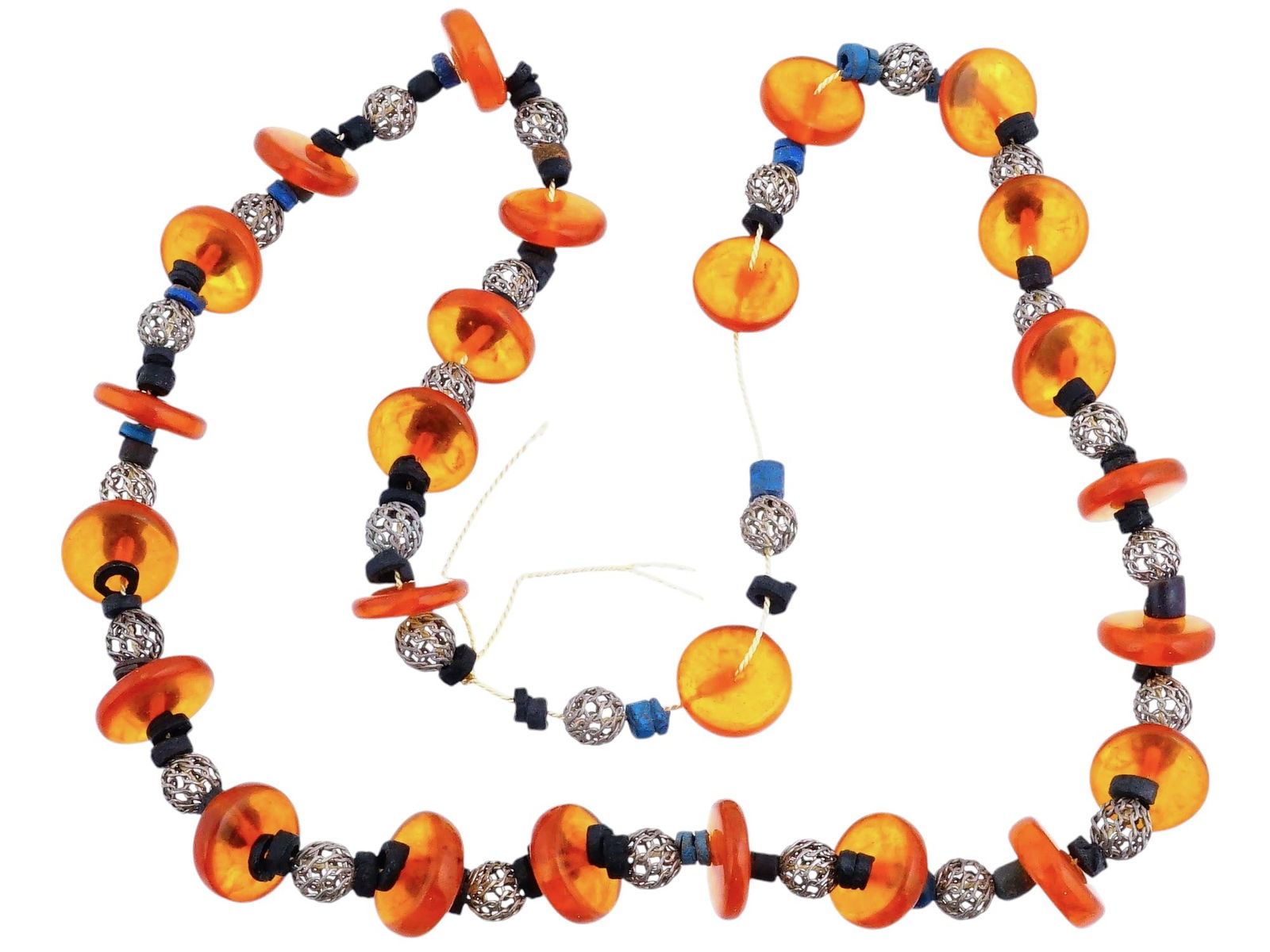 VINTAGE BEADED DESIGN NATURAL AMBER STRING NECKLACE (1 of 3)