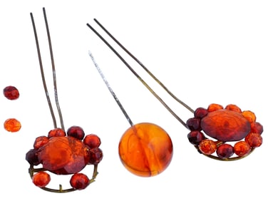 NATURAL AMBER SUNFLOWER AND SPHERICAL HAIR PINS