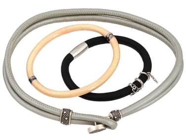 VINTAGE LEATHER AND SILVER BRACELETS AND NECKLACE
