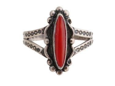 NATIVE AMERICAN STERLING SILVER CORAL RING
