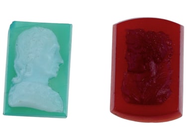 ANTIQUE COLORED GLASS INTAGLIO CAMEO PLAQUES