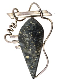 MODERNIST STERLING SILVER GRANITE STONE BROOCH