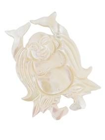 VINTAGE CARVED MOTHER OF PEARL BUDDHA PIN BROOCH