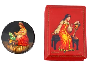 LOT OF 2 EARLY VINTAGE RUSSIAN LACQUERED FEDOSKINO BOX'S