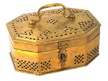 VINTAGE PIERCED BRASS CRICKET BOX