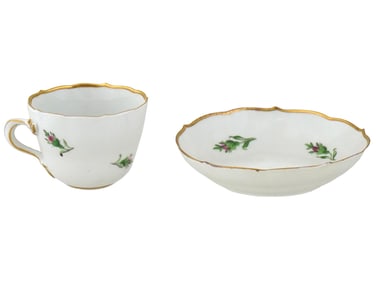 ANTIQUE GERMAN MEISSEN PORCELAIN COFFEE CUP AND SAUCER