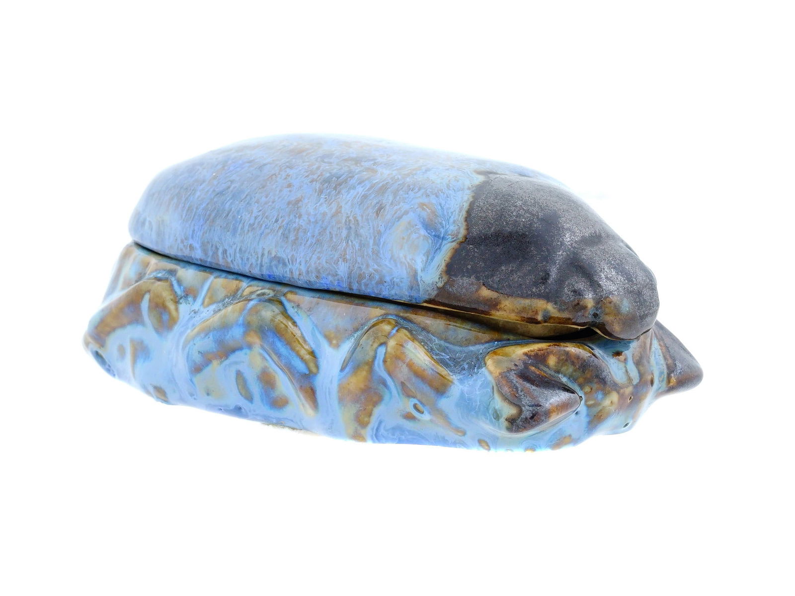 ANTIQUE FRENCH GLAZED PORCELAIN BEETLE SHAPED BOX (1 of 6)