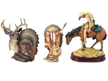 3 VINTAGE INDIAN THEMED FIGURINES 1980S TO 1990S