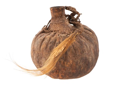 VINTAGE AFRICAN CALABASH LEATHER WATER CONTAINER