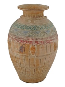 VINTAGE TRIBAL MANNER HAND PAINTED CERAMIC VASE