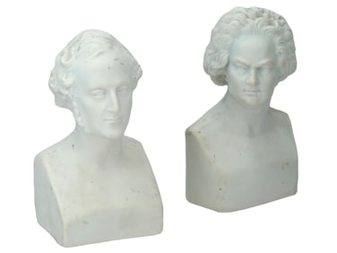 ANTIQUE FRENCH BISQUE PORCELAIN BUSTS OF COMPOSERS