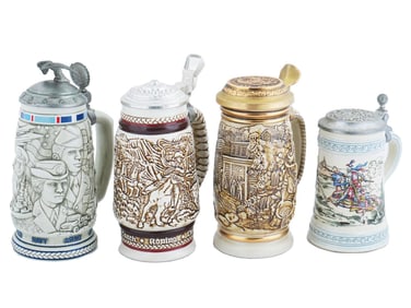 VINTAGE AMERIAN CERAMIC DECORATIVE BEER STEINS BY AVON