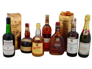 COLLECTION OF ALCOHOL DRINKS IN VINTAGE BOTTLES