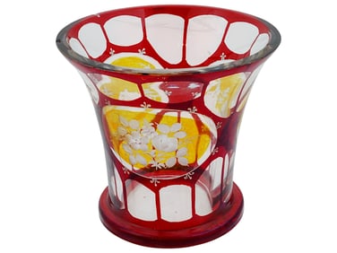 MINIATURE ANTIQUE AUSTRIAN CUT TO CLEAR GLASS VASE