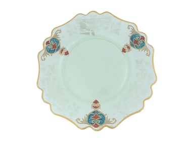 VINTAGE GLASS PLATE WITH POLYCHROME ENAMEL DECOR