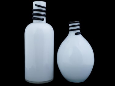 POLISH TARNOWIEC MANNER SPIRAL WHITE GLASS VASES