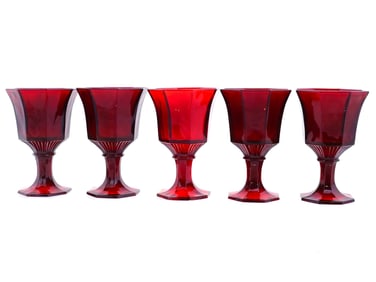 SET OF ITALIAN MANNER RUBY RED CUT GLASS GOBLETS
