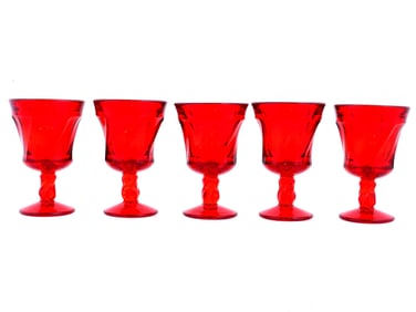 SET OF ITALIAN MANNER RUBY RED CUT GLASS GOBLETS