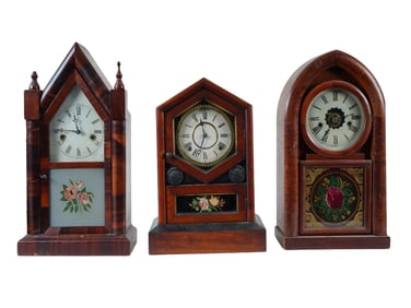 ANTIQUE AMERICAN GOTHIC REVIVAL STEEPLE CLOCKS