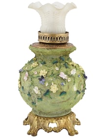 ANTIQUE ENGLISH THOMAS BEVINGTON CERAMIC FLOWER LAMP
