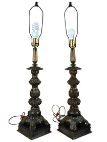 PAIR OF WORKING ELECTRIC ORNATE BRASS TABLE LAMPS