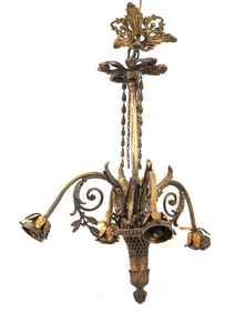 ANTIQUE 19TH C GILT BRONZE ROSE SCONCES CHANDELIER