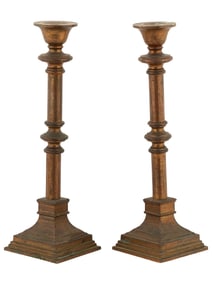 ANTIQUE PATINATED BRONZE COLUMN CANDLE HOLDERS