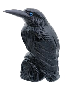MINIATURE CARVED BLACK ONYX RAVEN BIRD FIGURINE