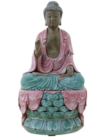 ASIAN HAND ENAMELED COMPOSITE FIGURE OF BUDDHA